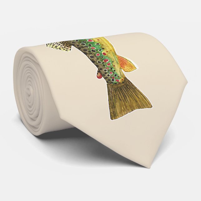 One-of-a-Kind Brown Trout Fly Fishing Angler's Tie (Rolled)