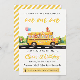 One one one School Bus 1st Birthday Invitation