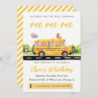 One one one School Bus 1st Birthday Invitation