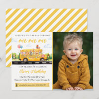 One One One School Bus 1st Birthday Invitation