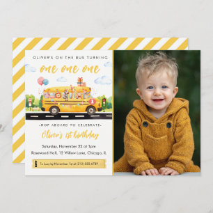 One One One School Bus 1st Birthday Invitation