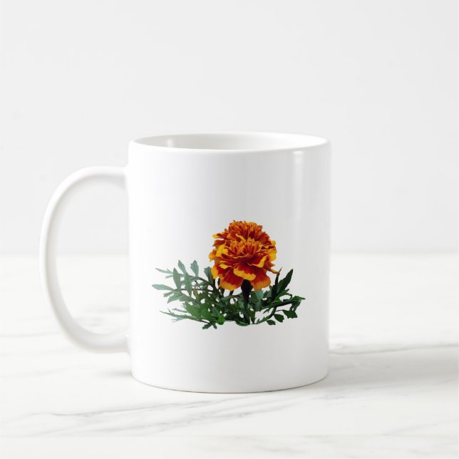 One Orange Marigold with Yellow Tips Coffee Mug (Left)