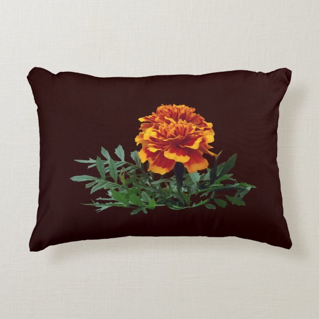 One Orange Marigold with Yellow Tips Decorative Cushion (Front)
