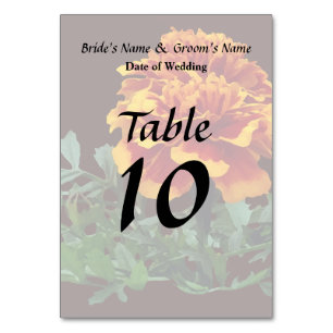 One Orange Marigold with Yellow Tips Table Number