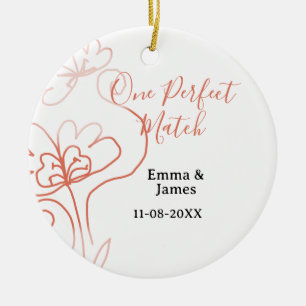 One Perfect match terracotta wedding couple name f Ceramic Tree Decoration