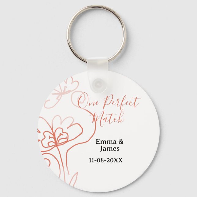 One Perfect match terracotta wedding couple name f Key Ring (Front)