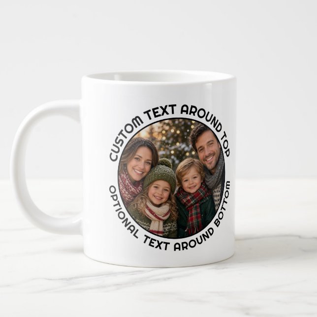 One Photo and Text around a Circle Border Large Coffee Mug (Left)