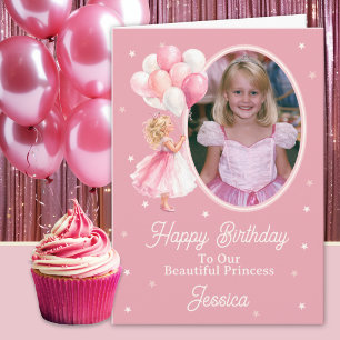 One Photo Blonde Princess And Balloons Birthday  Card