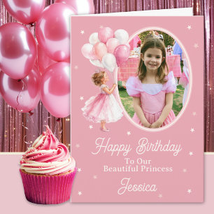 One Photo Brunette Princess And Balloons Birthday  Card