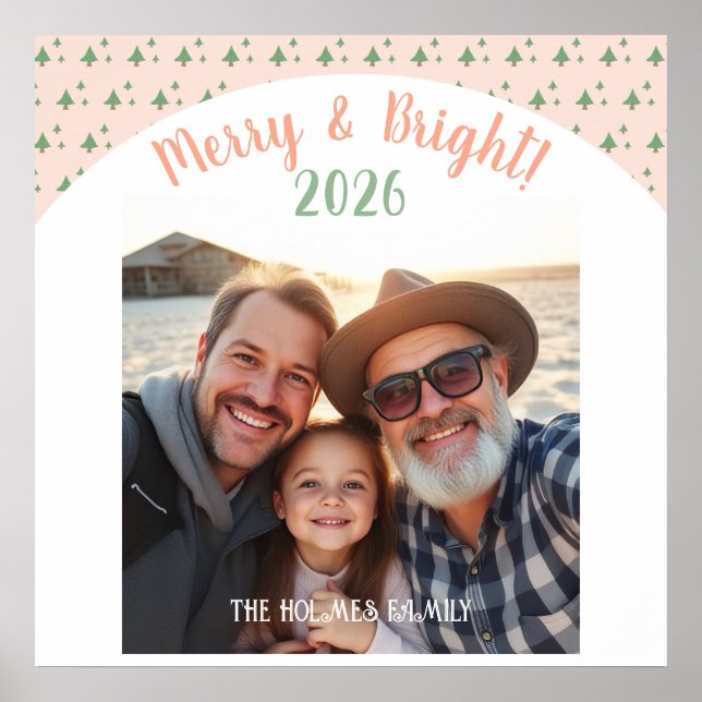 One Photo Christmas Family Cuie Pink Poster (Front)