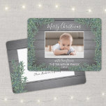 One Photo Christmas Greenery & Rustic Grey Wood Holiday Card<br><div class="desc">Send stylish joyful greetings and share a favourite picture with a custom photo holiday card. All text on this template is simple to personalise to include any wording, such as Merry Christmas, Happy Holidays, Seasons Greetings, New Year Cheers etc. (IMAGE PLACEMENT TIP: An easy way to centre a photo exactly...</div>