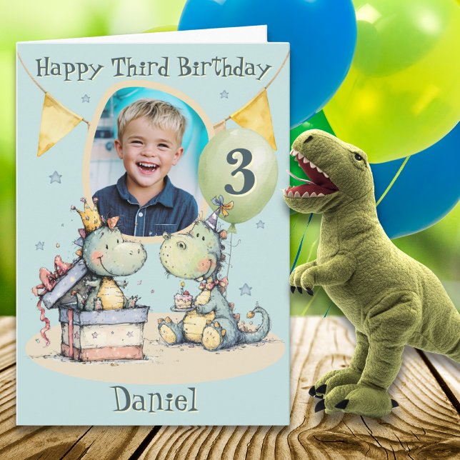  One photo Dinosaur Third Birthday Card (Creator Uploaded)