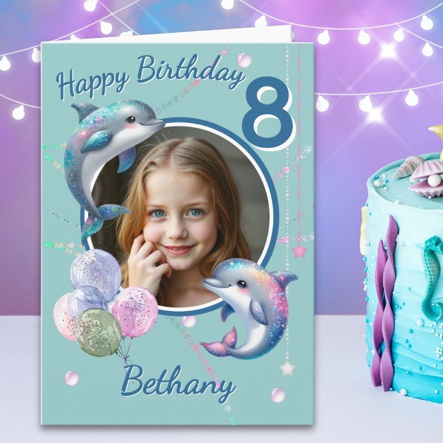 One Photo Dolphin 8th Birthday Card (Creator Uploaded)