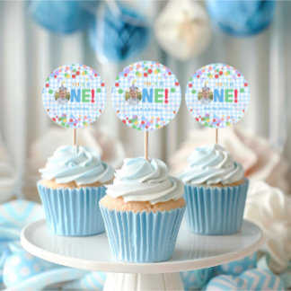  One Photo First Birthday  Cupcake Topper Classic Round Sticker