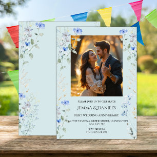 One Photo Floral 1st Wedding Anniversary Invitation