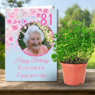 One Photo Floral 81st Birthday Card