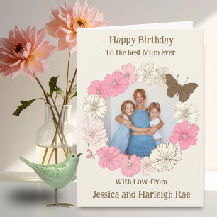 One Photo Floral Birthday Card