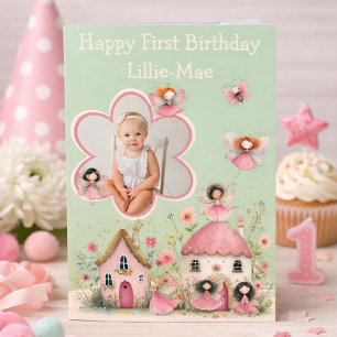 One Photo Girls First Birthday Fairyland Card