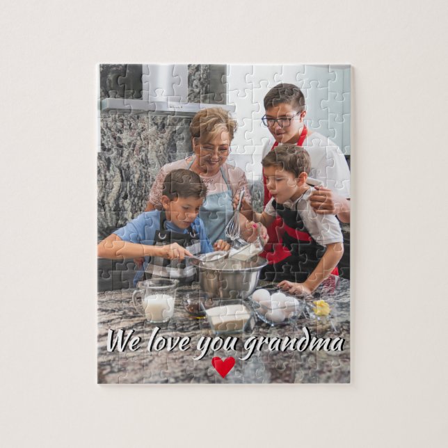 One Photo Love You Text Red Heart Grandma Mum  Jigsaw Puzzle (Vertical)