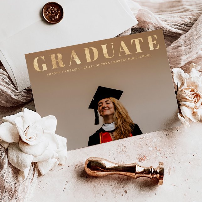 One Photo Modern Minimalist Graduation Party Gold (Creator Uploaded)