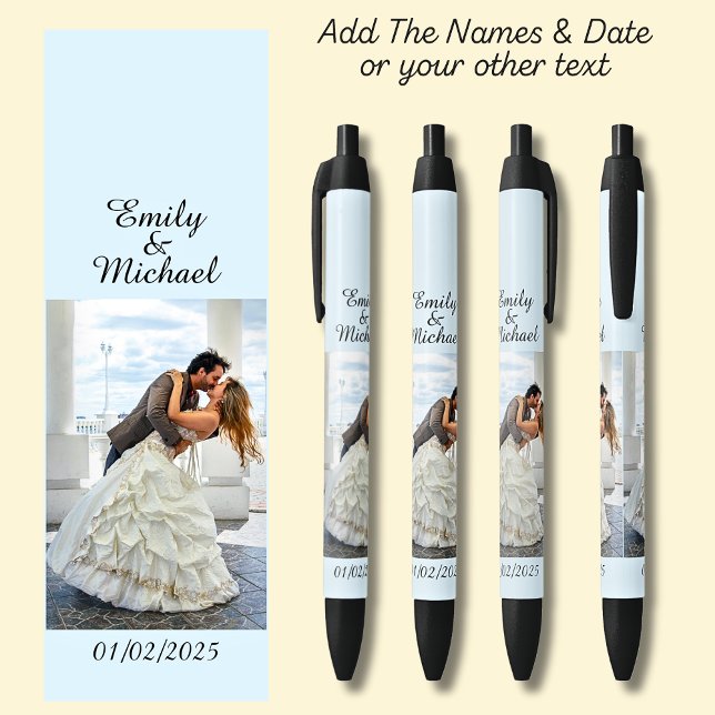 One Photo, Name & Date or your text on soft blue Black Ink Pen (Creator Uploaded)