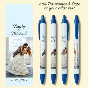 One Photo, Name & Date or your text on soft blue Black Ink Pen