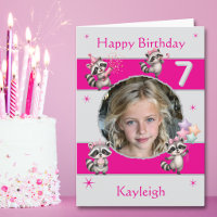 One Photo Racoon Girl 7th Birthday Card