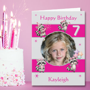 One Photo Racoon Girl 7th Birthday Card