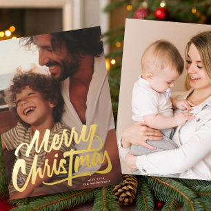One Photo Retro Gold Merry Christmas Script