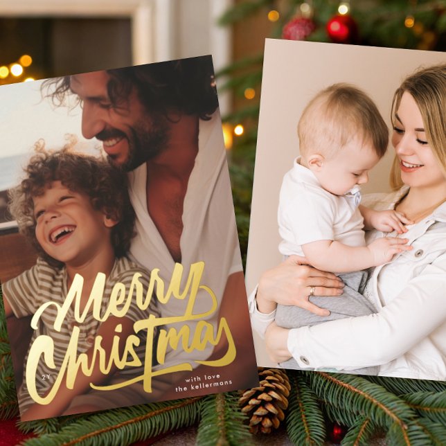 One Photo Retro Gold Merry Christmas Script  (Creator Uploaded)