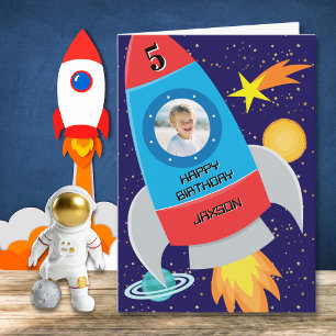 One Photo Rocket Fifth Birthday Card