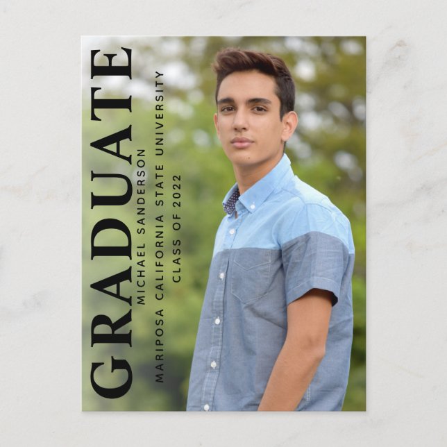 One Photo Simple Class of Graduation Announcement Postcard (Front)