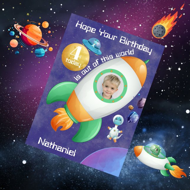 One Photo Space Themed Birthday  Card (Creator Uploaded)
