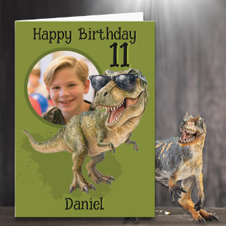 One Photo T-Rex Dinosaur 11th Birthday Card