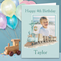 One Photo Train Fourth Birthday Card