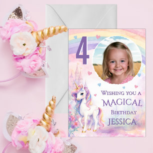 One Photo Unicorn 4th Birthday Card