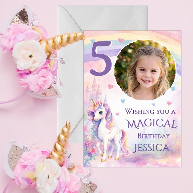 One Photo Unicorn 5th Birthday Card (Creator Uploaded)