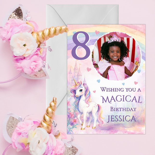 One Photo Unicorn 8th Birthday Card (Creator Uploaded)