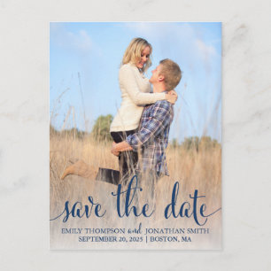 One Photo Wedding Save The Date Postcard in Navy