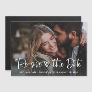 One Photo   White Heart and Script Change the Date Magnetic Invitation