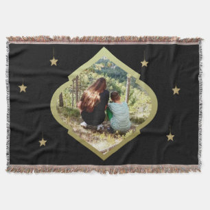 One-photo With Golden Frame And Stars Throw Blanket