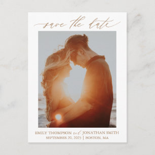 One Picture Save The Date Postcard in Gold