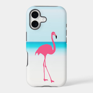 One pink flamingo on the beach