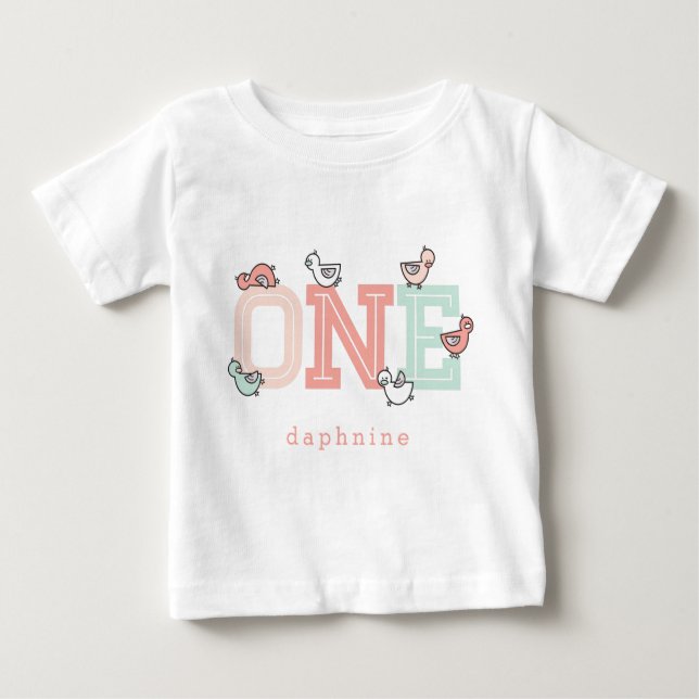 ONE Pink Whimsical Cute Girl Baby Ducks Ducklings Baby T-Shirt (Front)