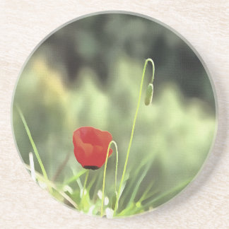 One Poppy Artistic Wildflower Painting Coaster