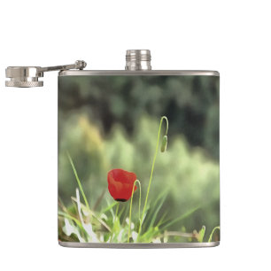 One Poppy Artistic Wildflower Painting Hip Flask