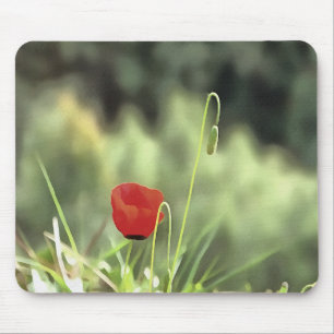 One Poppy Artistic Wildflower Painting Mouse Pad