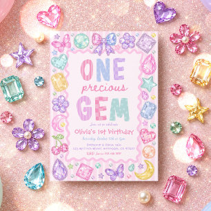 One Precious Gem Whimsical Jewel 1st Birthday Invitation