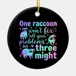 One raccoon won't fix all your problems but three  ceramic tree decoration