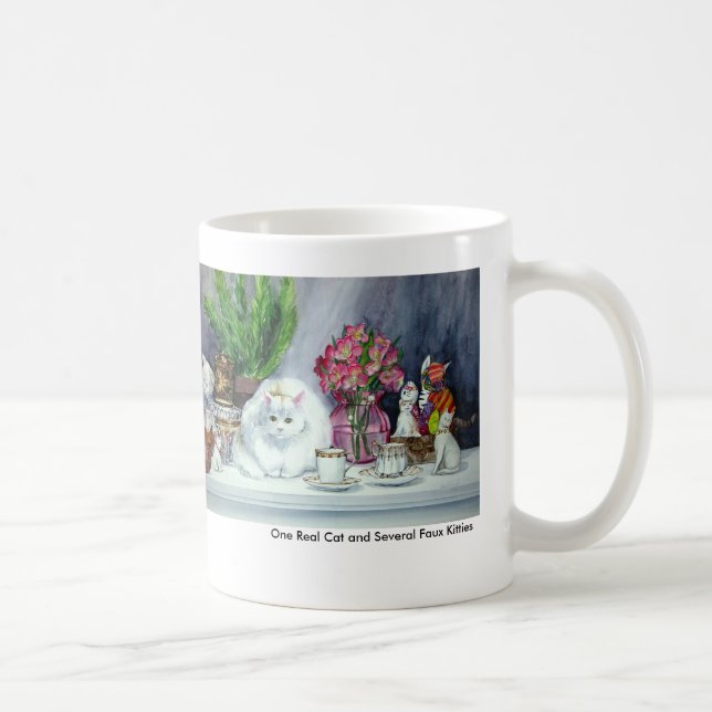 One Real Cat and Several Faux Kitties Mug (Right)